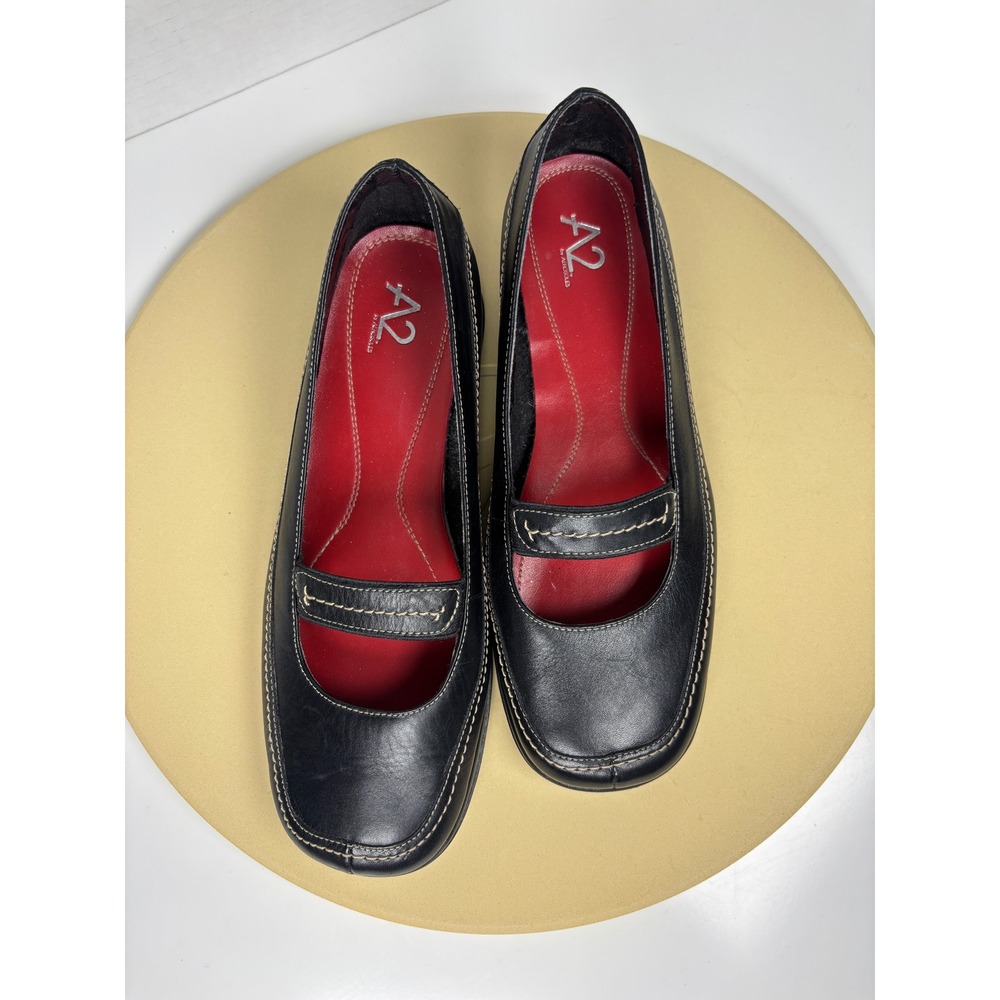 A2 by Aerosoles Black Mary Jane Square Toe Contrast Stitching 7.5
